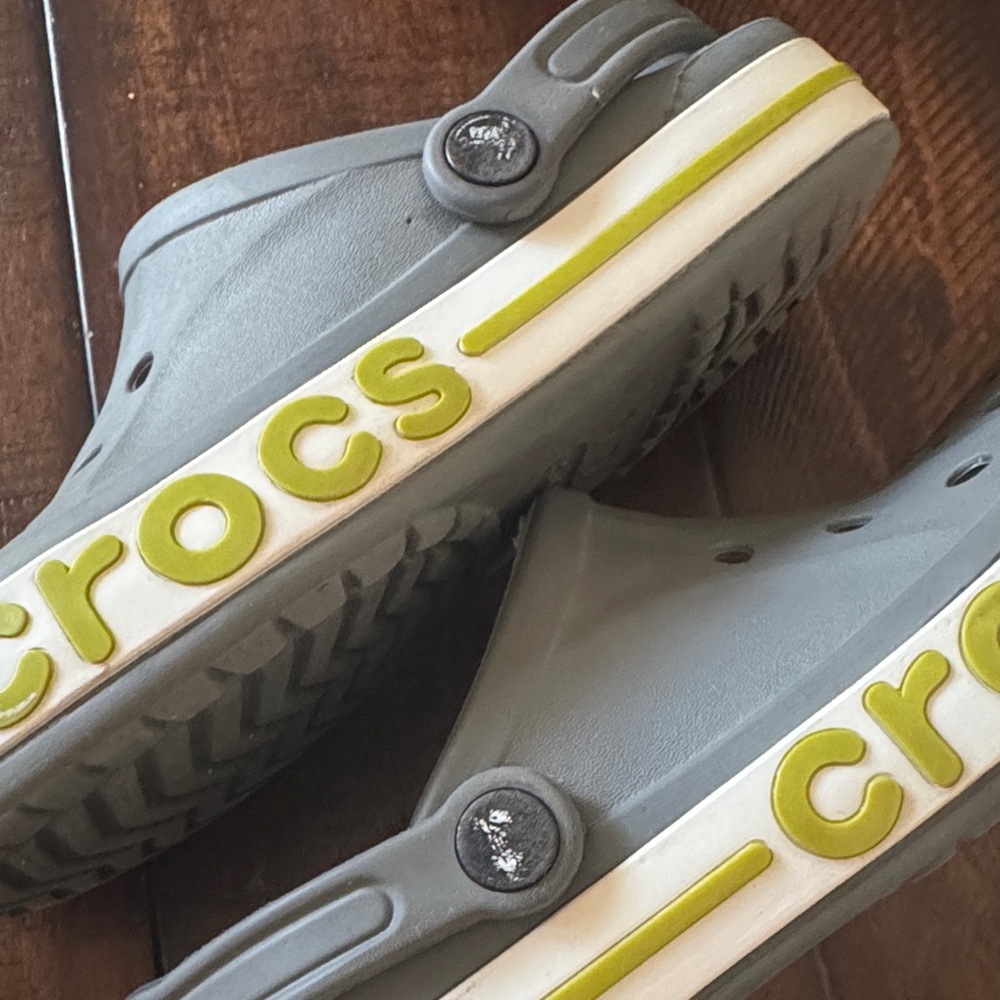 CROCS Gray and Lime Sandals - Picture 7 of 10
